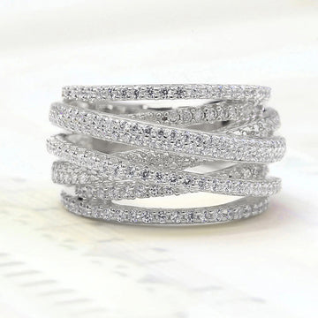 Layered Crisscross Pave Band Ring In Three Metal Tones