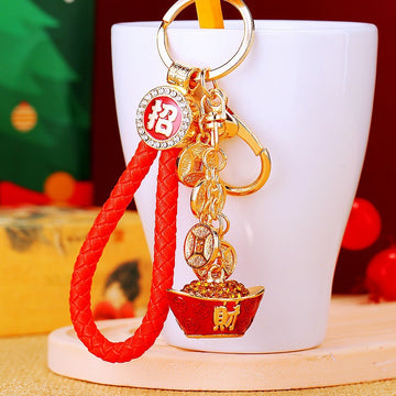 Coin Chain and Gold Ingot Keychains in Red and Gold Finishes
