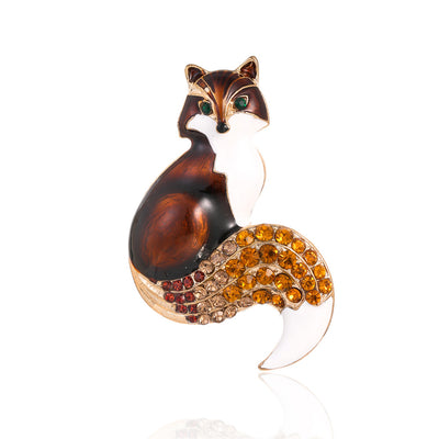 Front product view of the fox brooch pin in gold and red