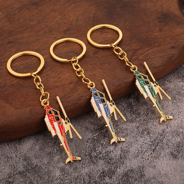 Gold-Tone Metal Helicopter Keychain In Red, Blue And Green