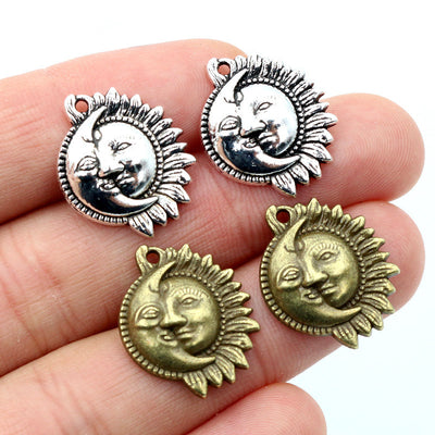 Sun And Moon Face Charms arranged in the pictured color and finish options