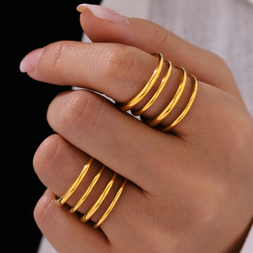 Multi Layer Wavy Open Rings Stainless Steel Gold Steel Tone