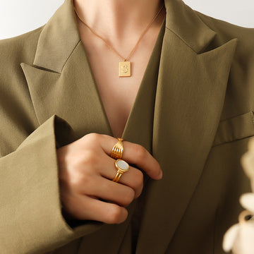Gold Letter S Square Pendant Necklace Fine Curb Chain
