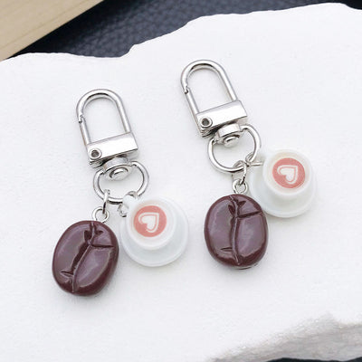 Main display of coffee bean with white or brown cup clasp keychains