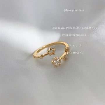 Gold Open Adjustable Star CZ Ring Hollow Star Charm