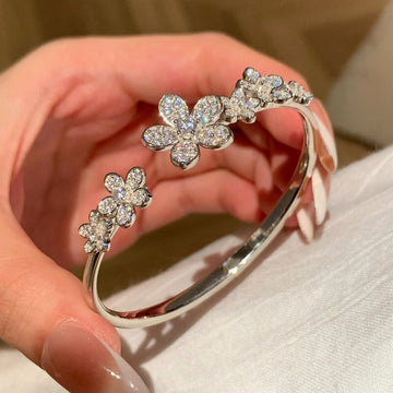 Silver Crystal Flower Open Hinge Bangle Bracelet One Style