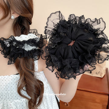White Oversized Scrunchie With Black Lace Edge And Gallery Black Version