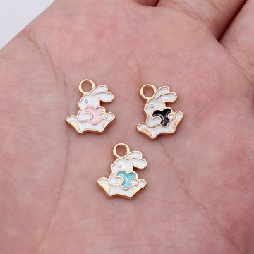Enamel Bunny Charms with Heart Details in 3 Finishes for Jewelry Making