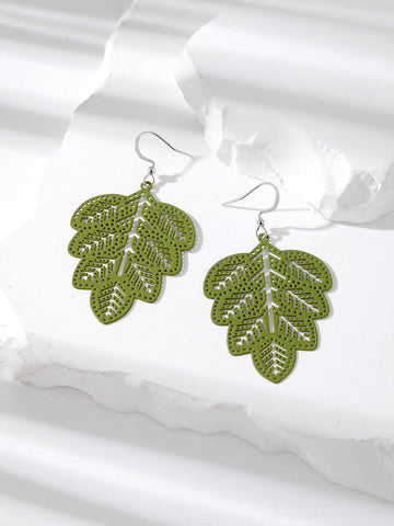 Silver Tone Large Openwork Leaf Hook Earrings in Four Colors