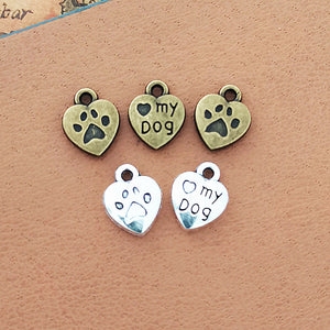 Paw and My Dog Heart Charm in 3 Decorative Finishes