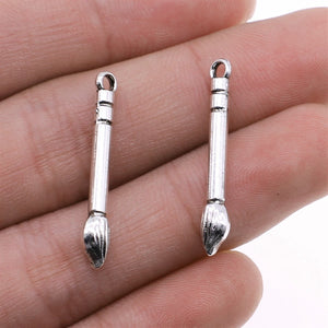 Antique Silver Artist Paintbrush Pendant Charm With Fine Tip
