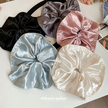 Oversized Square Satin Scrunchie In Black Gray Or Dusty Pink