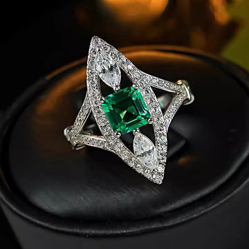 Green Square Stone Crystal Star Ring Polished Jewelry Accessory