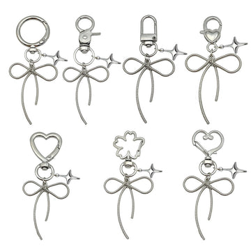 Bow Charm Keychains in 8 Silver Tone Designs for Bags and Keys