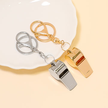 Metal Whistle Keychain Gold Or Silver Referee Charm Clip