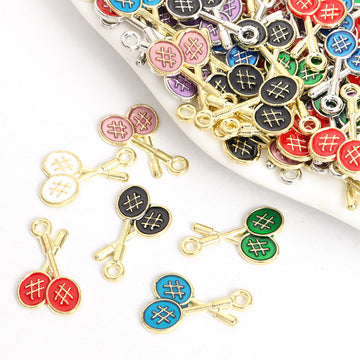 Crossed Racket Enamel Charms in Six Colors and Two Metal Tones