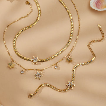 Crystal Six Petal Flower Necklace and Bracelet Collection