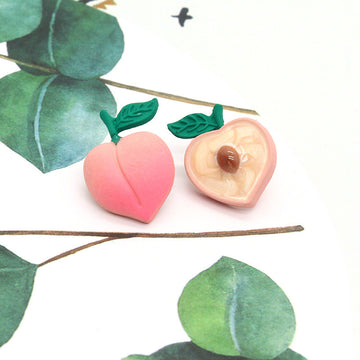 Realistic Peach Half Asymmetric Novelty Stud Earrings