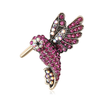 Antique Gold Rhinestone Hummingbird Brooch Four Colors