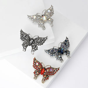 Filigree Crystal Butterfly Brooch Red Blue Black Clear