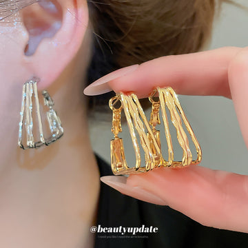 Gold Tone Open Trapezoid Geometric Hoop Earrings Jewelry Accessory