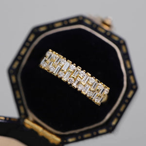 Gold Tone Baguette and Round Clear Stone Band Ring Sizes 6-10