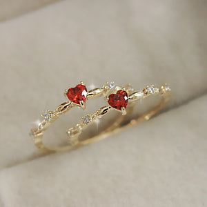 Red Heart And Clear Stone Vine Ring In Gold And Silver Tones