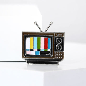 Silver Tone Enamel Retro TV Test Pattern Brooch Pins