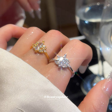 Marquise Clear Crystal Open Rings Silver and Gold Tones