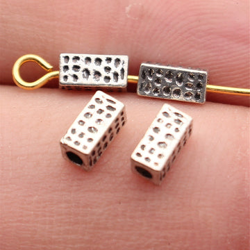 Hammered Rectangular Tube Bead in Antique Silver Tone