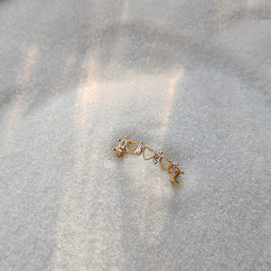 Gold Open Heart And Baguette CZ Adjustable Band Ring