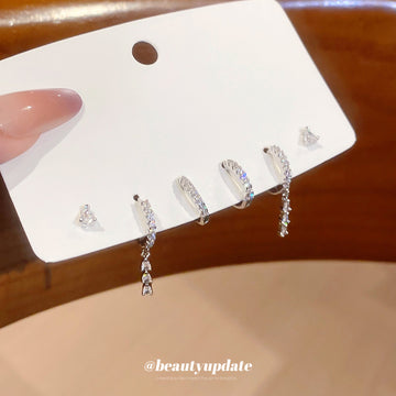 Zircon Huggie Hoop Tassel Stud Earring Multi Set 2 Colors