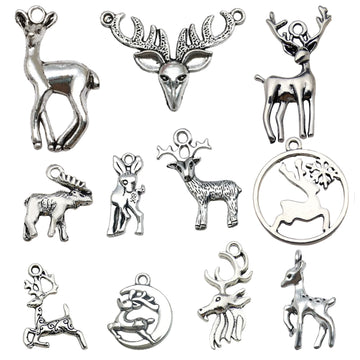 Antique Silver Reindeer Metal Charms with 12 Listed Options