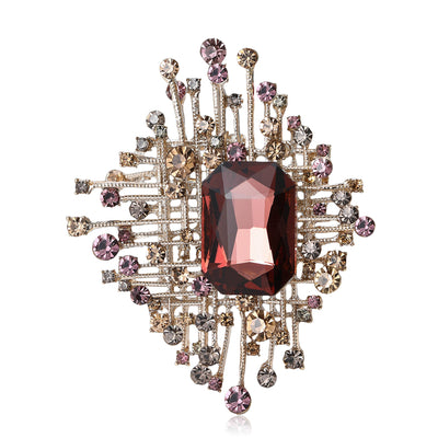 Front view of Geometric Starburst Crystal brooch