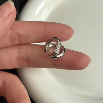 Silver Tone Double Row Crystal Ear Cuff Single Piece