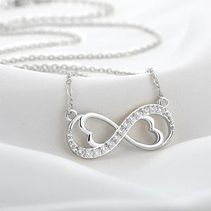 Silver Tone Infinity Heart Pendant Necklace Polished Metal Jewelry