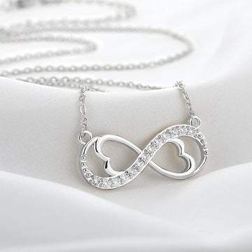 Silver Tone Infinity Heart Pendant Necklace Polished Metal Jewelry