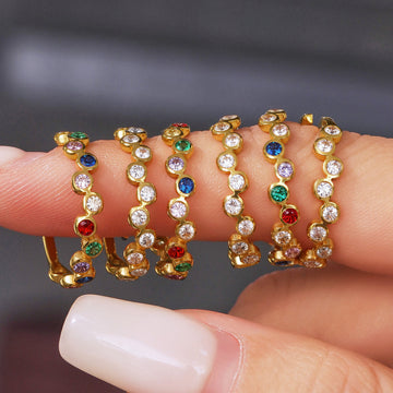Open Band Bezel Zircon Rings Gold Steel White Multicolor Size 7