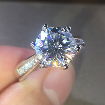 White Gold Six Prong Round Clear Stone Ring Sizes 6-10