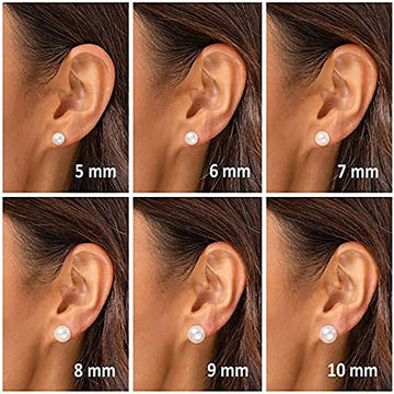 Faux Pearl Stud Earrings Gold Post Clear Backs 5-10mm Sizes