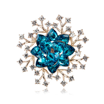 Aqua Blue Flower Sculpted Metal Brooch Pin for Jackets and Lapels
