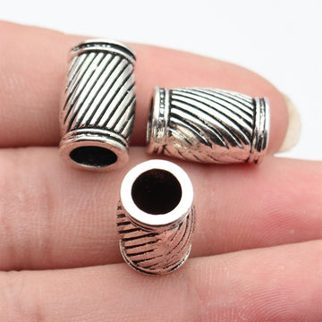 Antique Silver Metal Diagonal Stripe Tube Bead For Jewelry Making