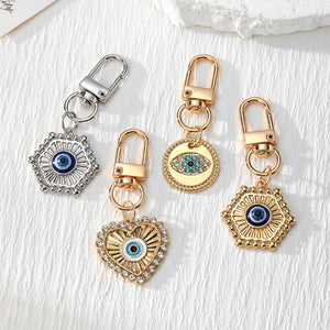 Evil Eye Alloy Keychains Disc Hexagon Heart 4 Styles