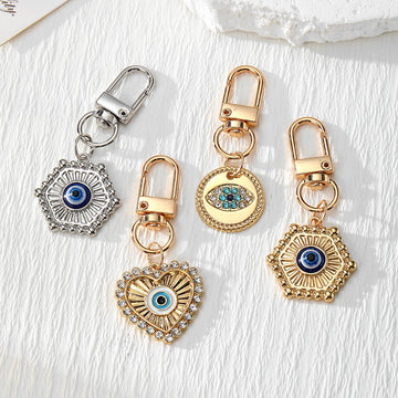 Evil Eye Alloy Keychains Disc Hexagon Heart 4 Styles