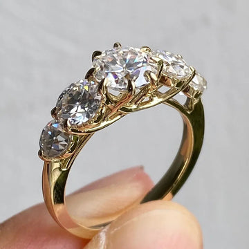 Gold Tone Five-Stone Round Clear CZ Band Ring Sizes 6-10