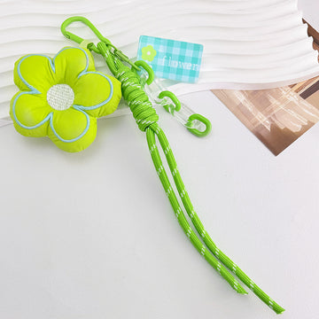 Padded Fabric Flower Charm With Acrylic Tag And Tassel Cord