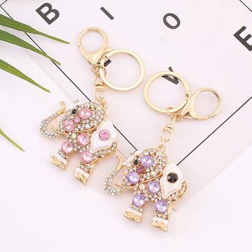 Rhinestone Elephant Keychain Gold Clasp Pink Purple Variants