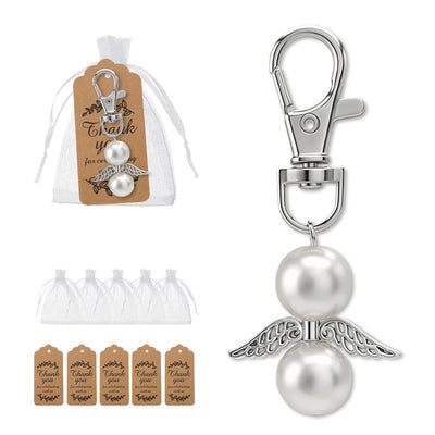 Pearl angel keychain with organza bags and kraft tags