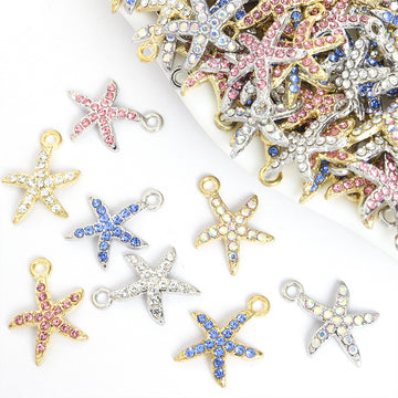 Crystal Starfish Charms in Four Stone Colors and Two Tones
