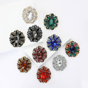 Oval Flower Brooch in Alloy with Petal Stones, Ten Colorways